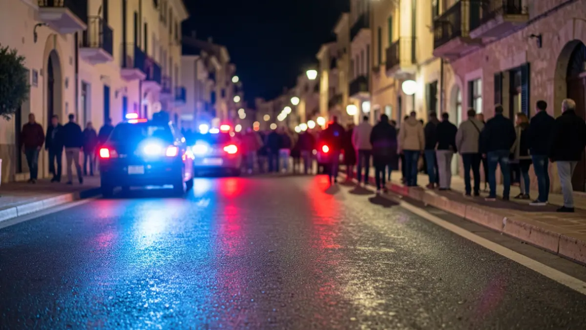 Generic image of police emergency lights reflecting on asphalt at night.