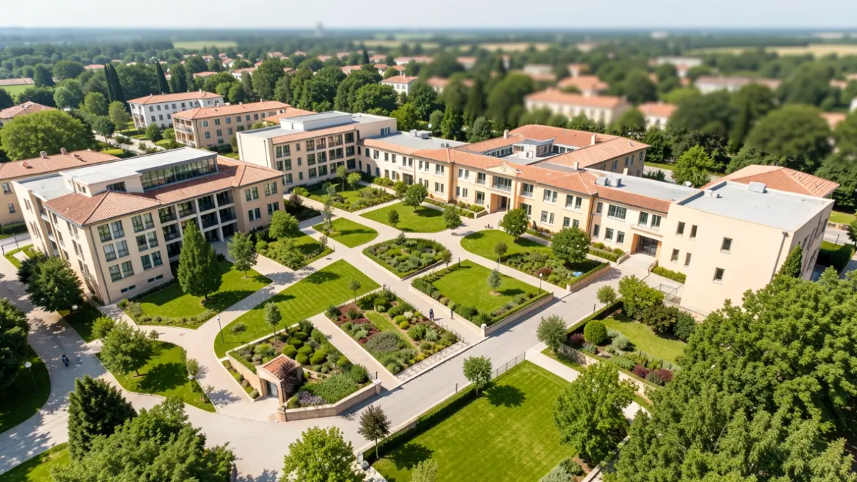 Imagen genérica de un campus universitario con edificios y zonas verdes.