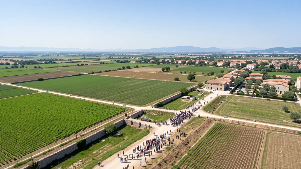 Generic image of infrastructure reconstruction and Mediterranean landscape.