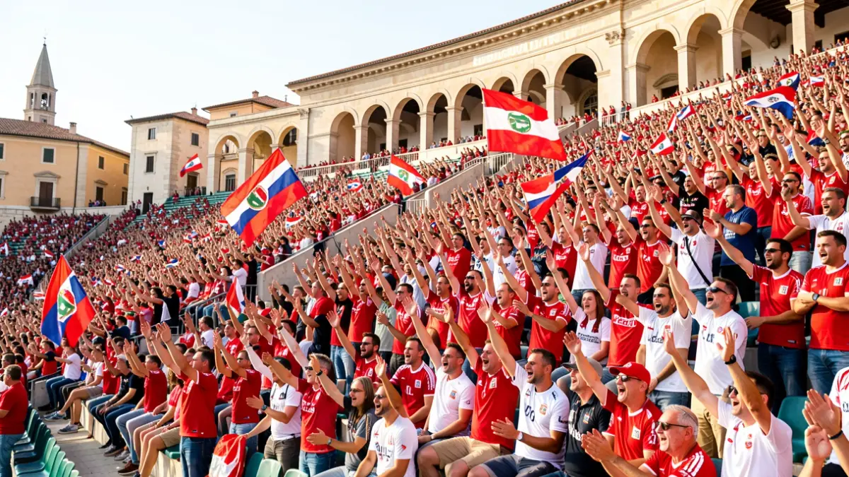 Imagen genérica de aficionados de fútbol animando en un estadio.