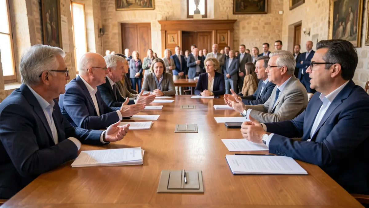 Generic image of a political meeting in a town hall.
