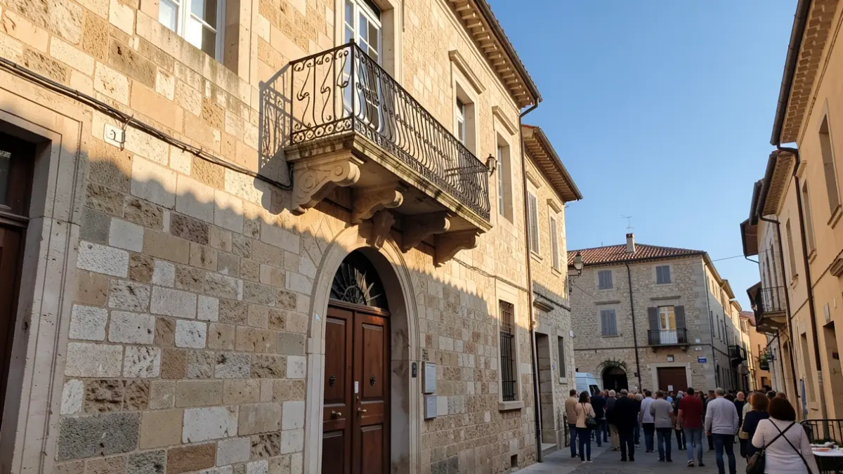 Generic image of a Mediterranean town hall facade with an ornate iron balcony.