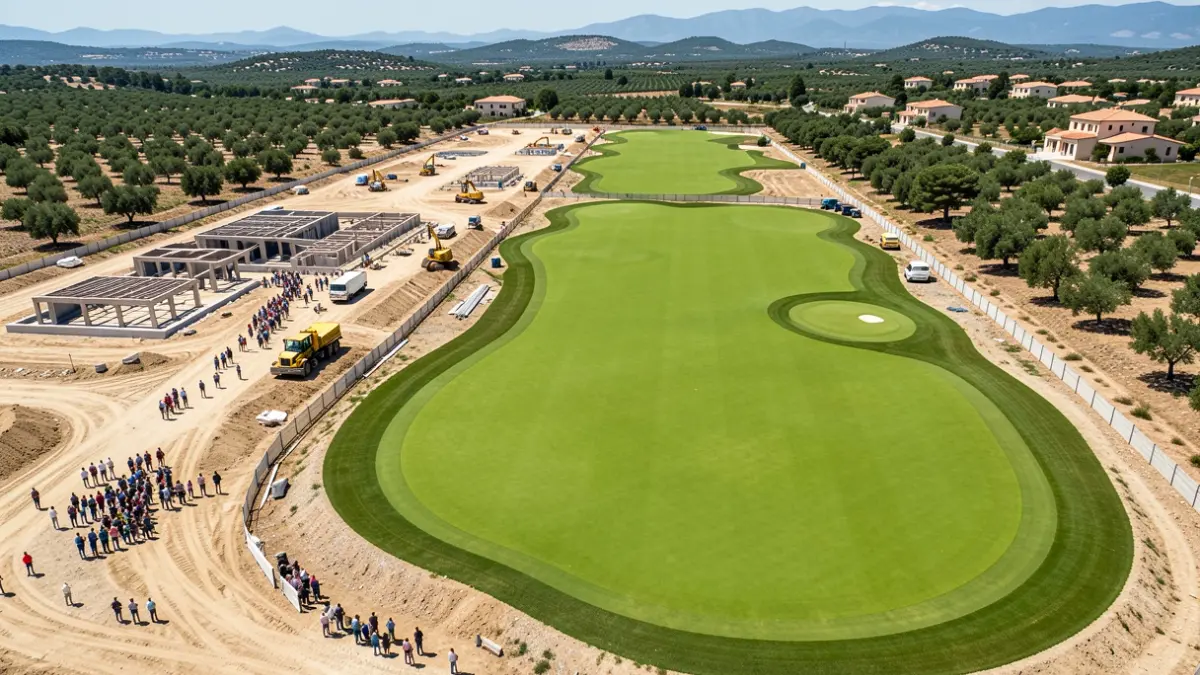 Imatge genèrica d'un camp de golf en construcció amb equipament.