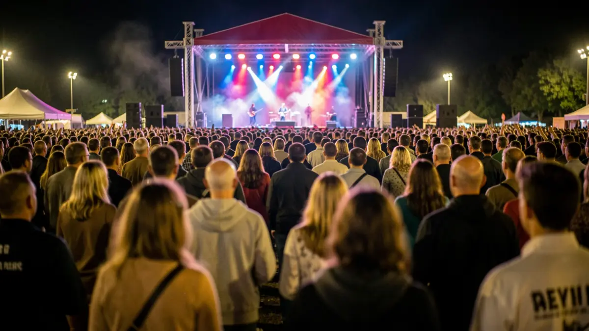 Imagen genérica de un festival de música con público y luces de escenario.