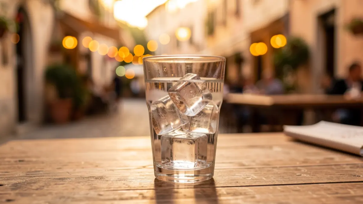 Generic image of a glass of water in a festive and sunny environment.