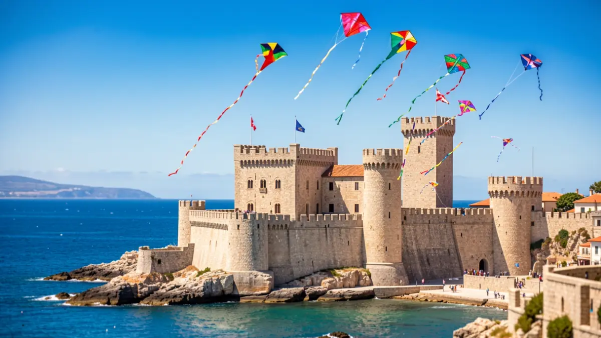 Imatge genèrica de cometes volant sobre el Castell de Peñíscola.