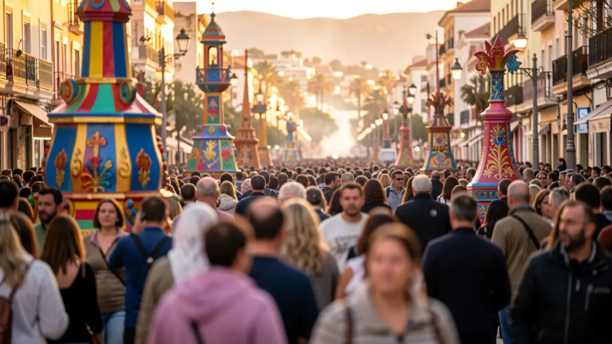 Generic image of the Hogueras festival in Alicante with monuments and people.