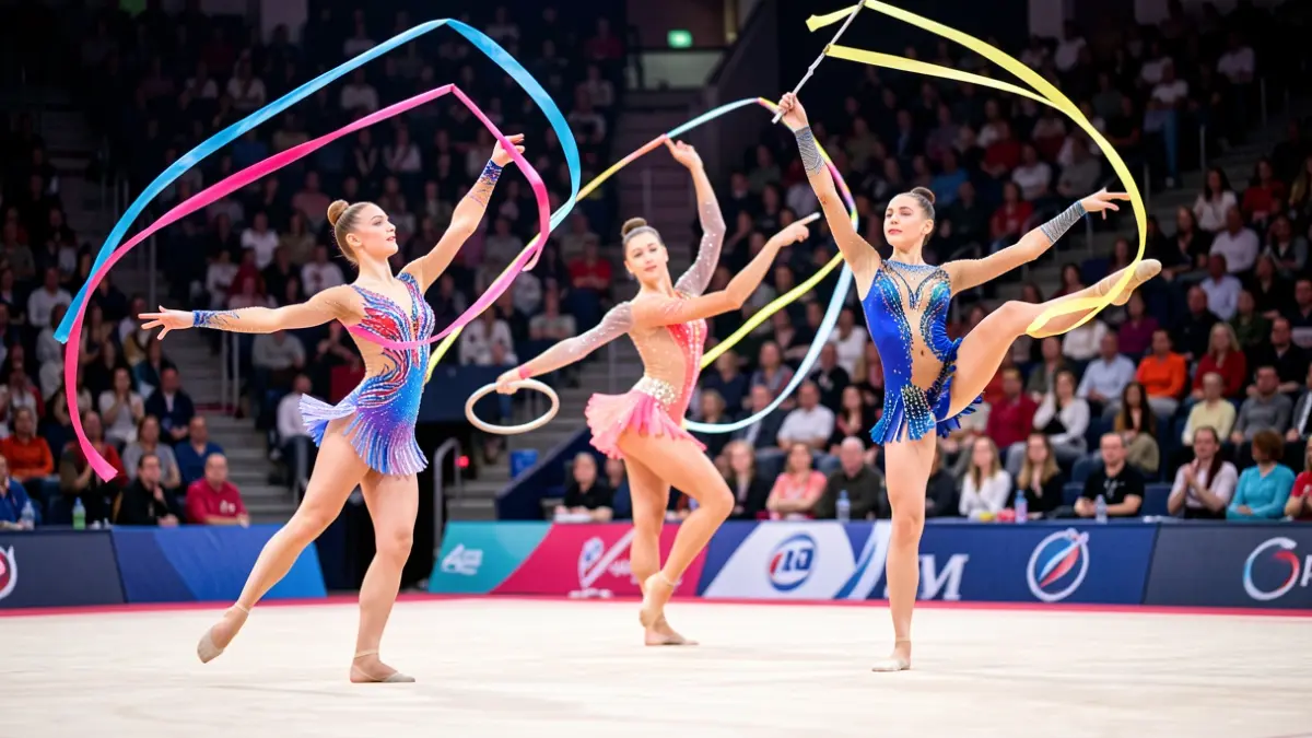 Generic image of gymnasts performing rhythmic gymnastics routines.