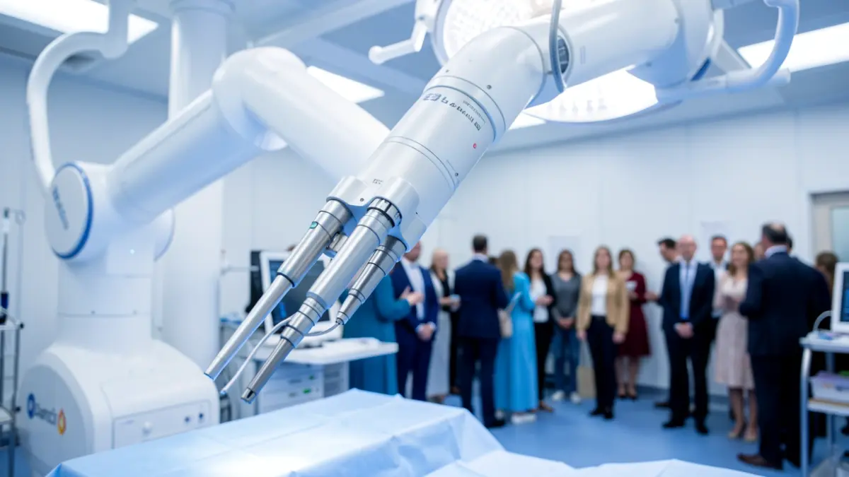 Image of the Da Vinci Xi surgical robot in a hospital setting.