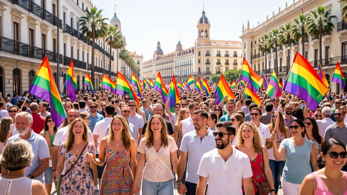 Imagen genérica de la celebración del Orgullo LGTBIQA+ en València, con multitud y pancartas.