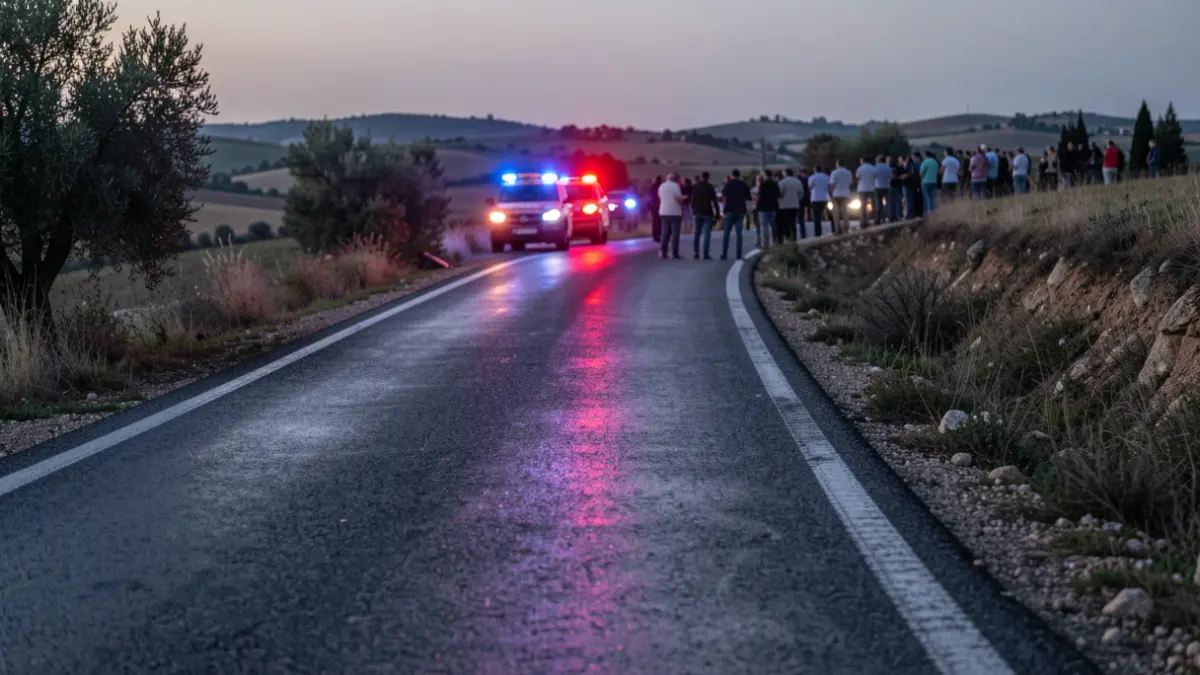 Imatge genèrica d'una carretera mullada amb llums d'emergència borroses.
