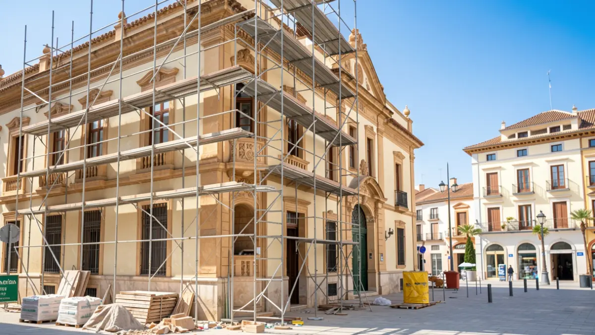 Imagen del antiguo edificio Sensey de Manises en obras de rehabilitación.