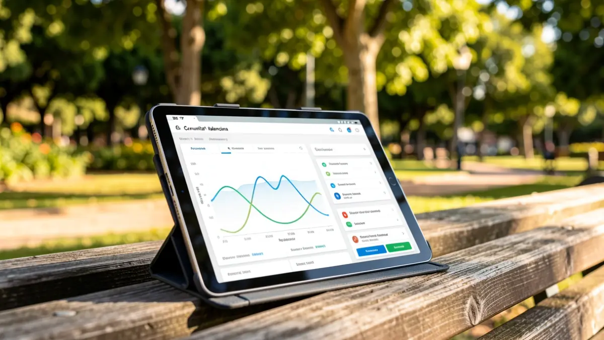 Imatge genèrica d'una tauleta digital amb una interfície de gestió de reg en un parc.