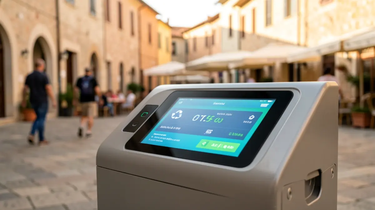 Imatge genèrica d'un contenidor intel·ligent de reciclatge amb pantalla.