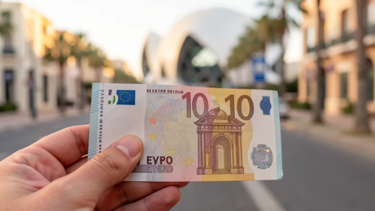 Imagen genérica de una mano sosteniendo un billete de 100 euros, con un fondo urbano mediterráneo.