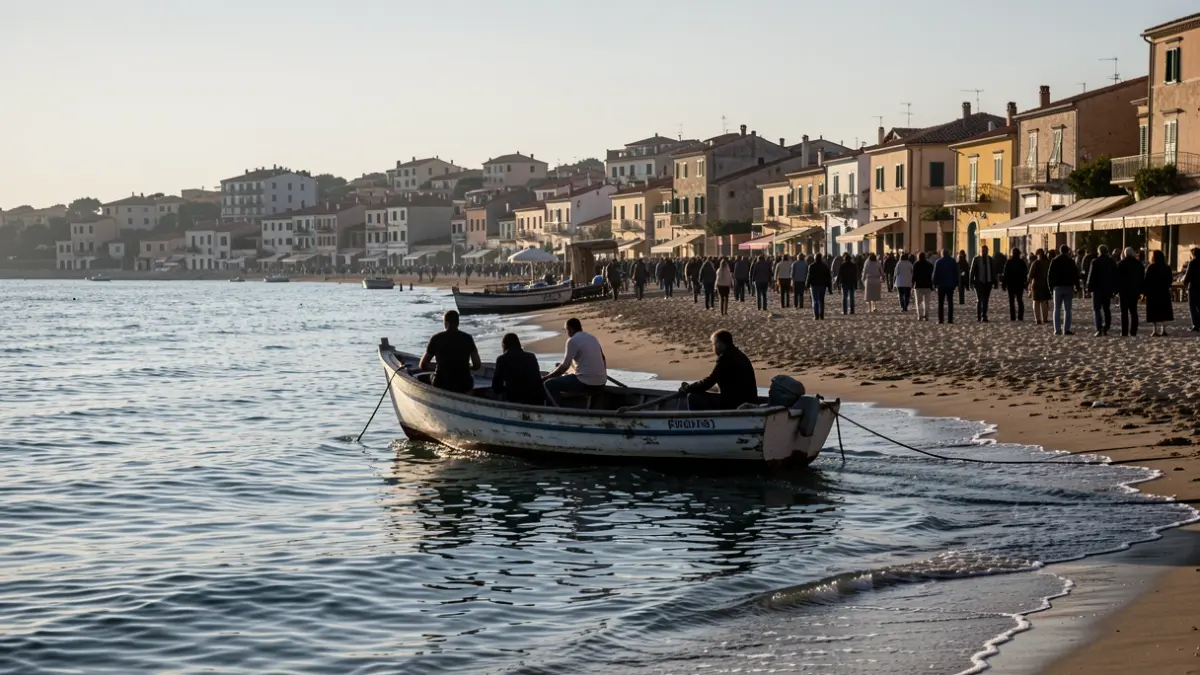 Generic image of a small boat arriving at a Mediterranean beach.