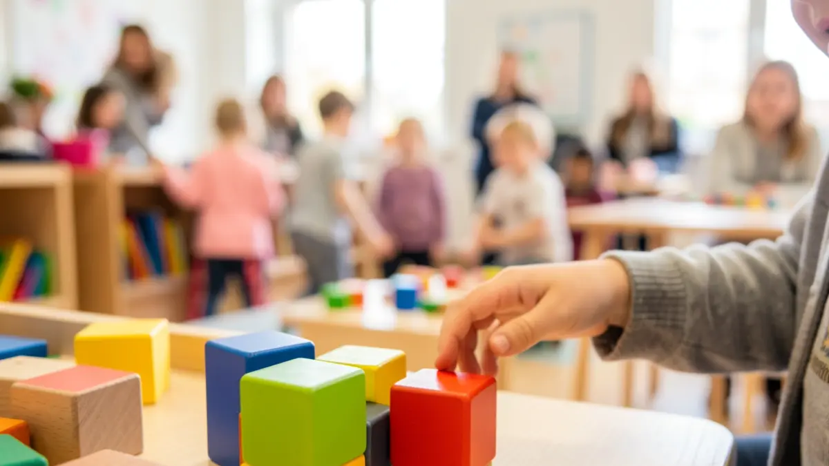 Imagen genérica de un aula infantil con niños jugando.