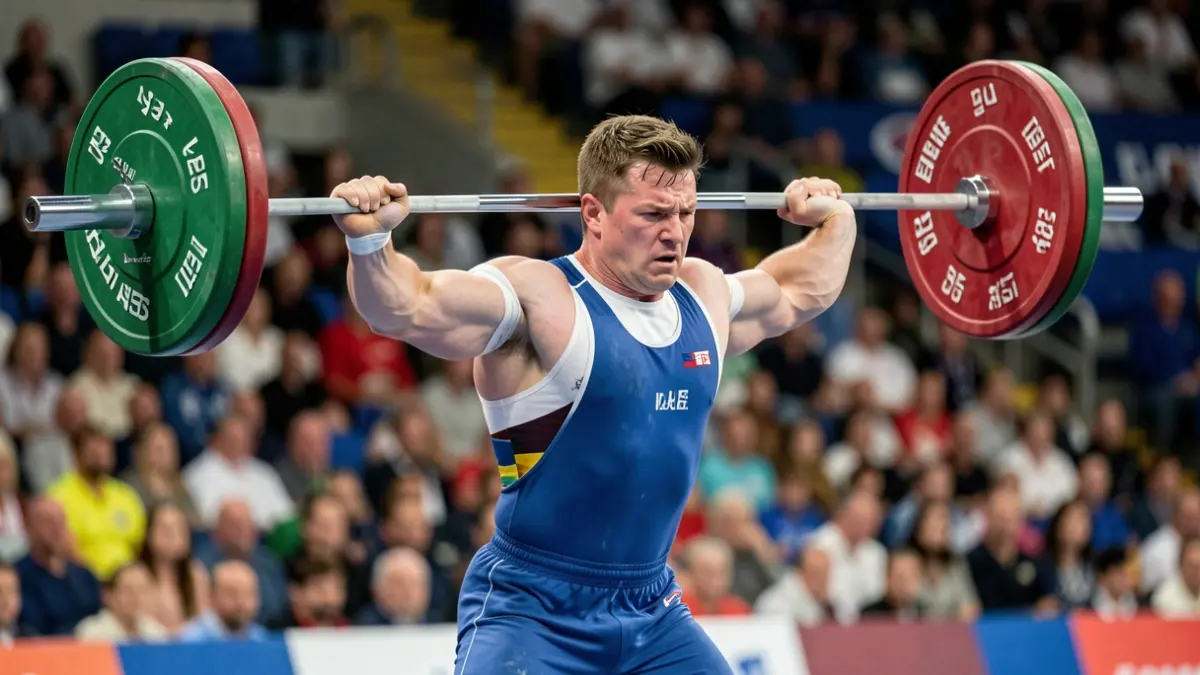 Imatge genèrica d'un halteròfil en acció durant una competició.