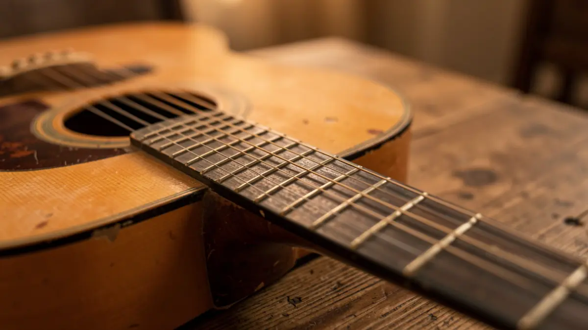 Imatge genèrica d'una guitarra acústica antiga.
