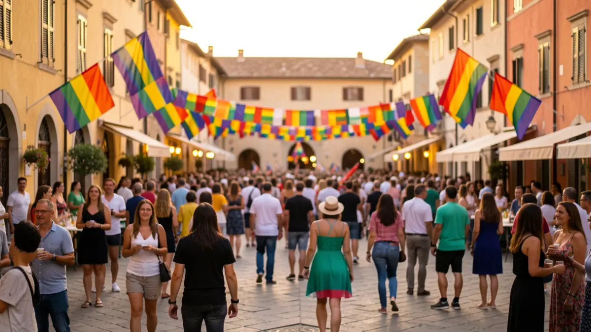 Imatge genèrica d'un esdeveniment de l'Orgull LGTBIQ+ en una plaça mediterrània.