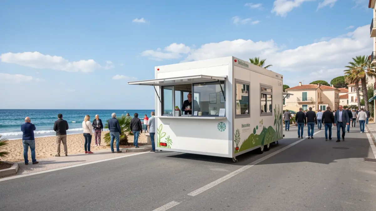 Imatge genèrica d'un ecoparc mòbil prop d'una platja mediterrània.