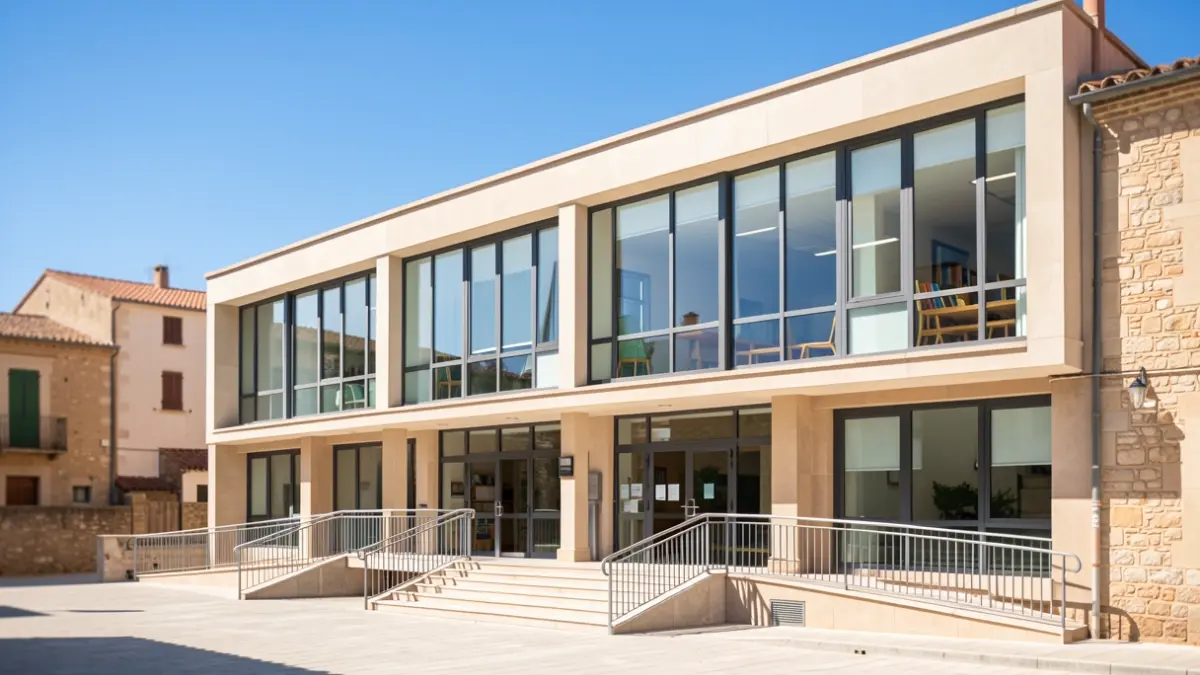 Imatge genèrica d'un edifici educatiu modern amb rampes d'accés.