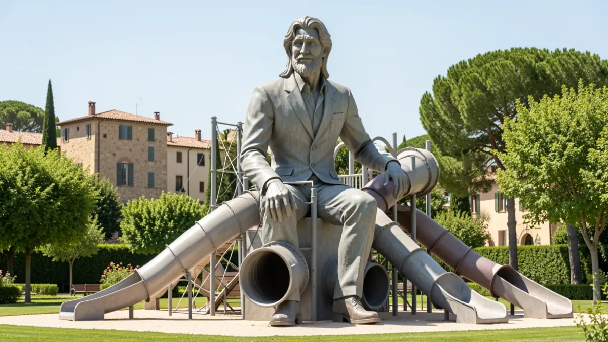 Imatge d'un parc infantil temàtic amb una gran escultura de Gulliver.