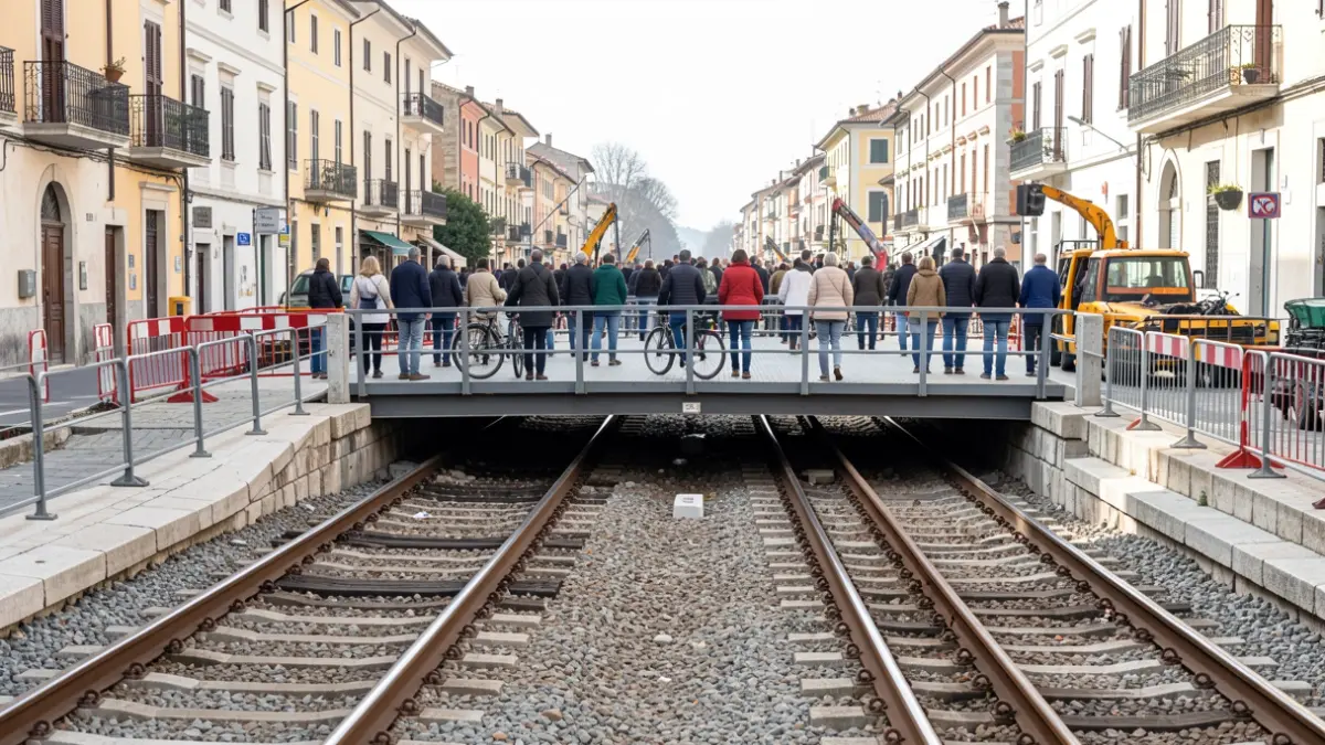 Generic image of a temporary bridge over train tracks during construction.