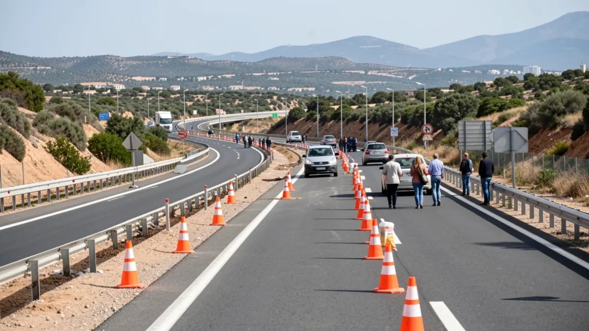 Imagen genérica de obras en una autovía con tráfico desviado.