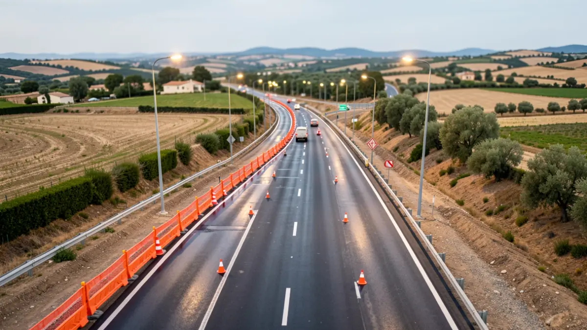Imatge genèrica d'obres en una autovia amb senyalització de trànsit.
