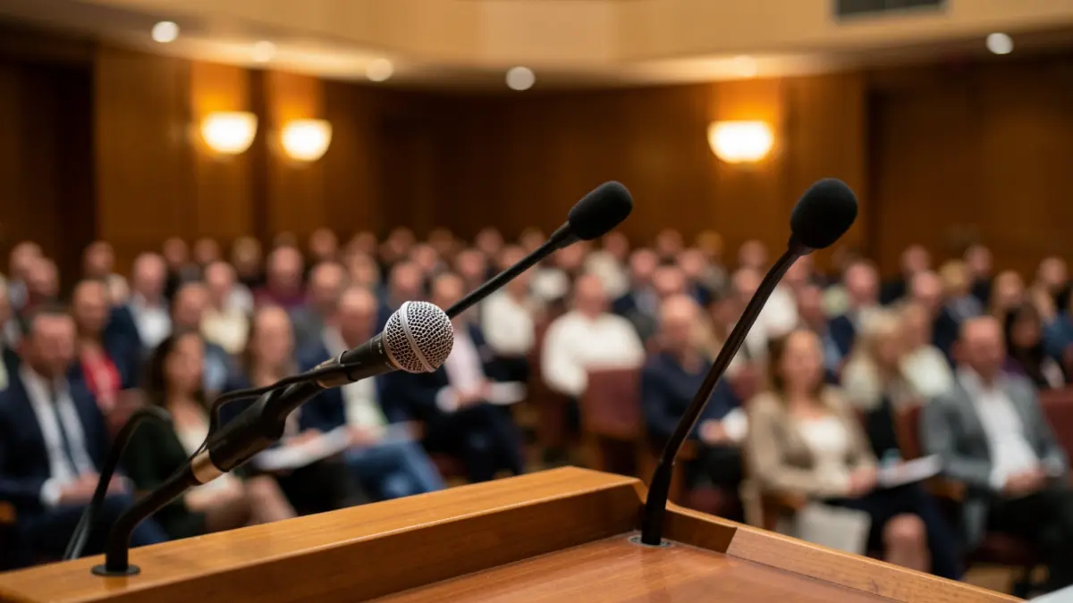 Generic image of a microphone on a podium.