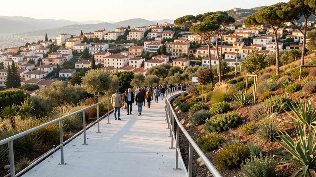 Imatge genèrica de les obres d'un jardí públic amb pasarel·la.