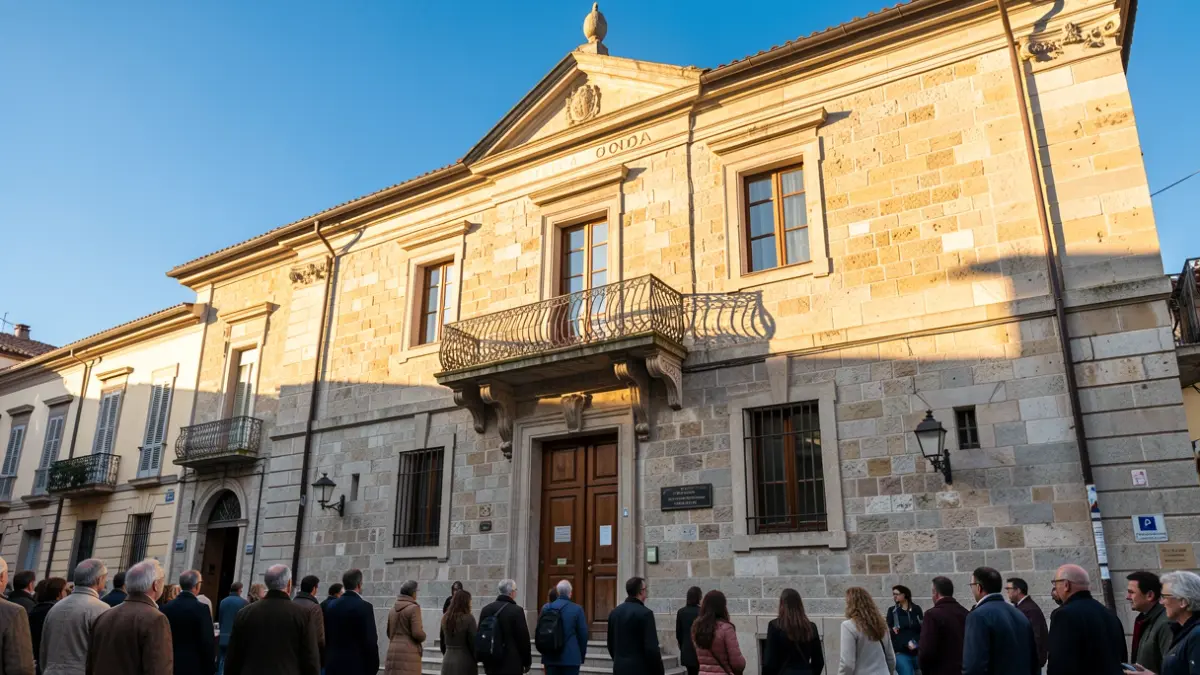 Façana de l'Ajuntament d'Onda amb balcó i llums del capvespre.