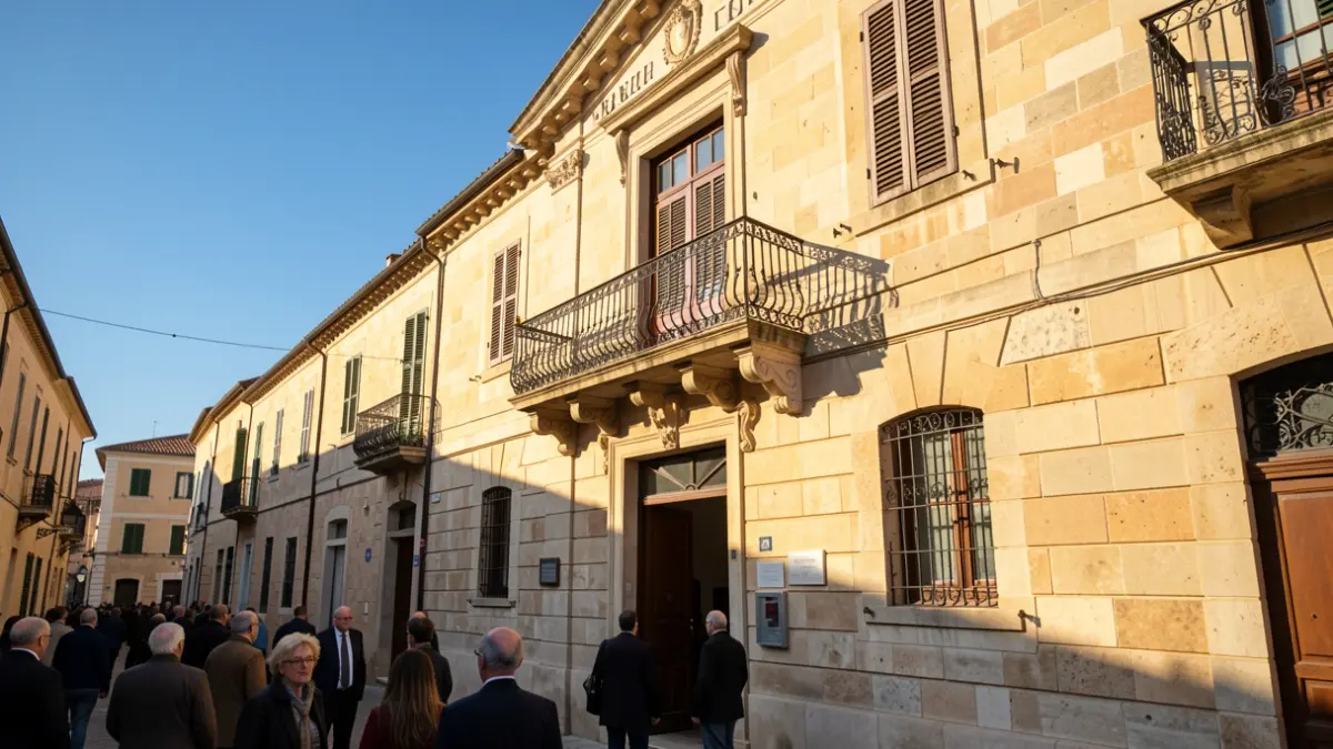 Imagen genérica de la fachada de un ayuntamiento mediterráneo con balcón de hierro forjado.