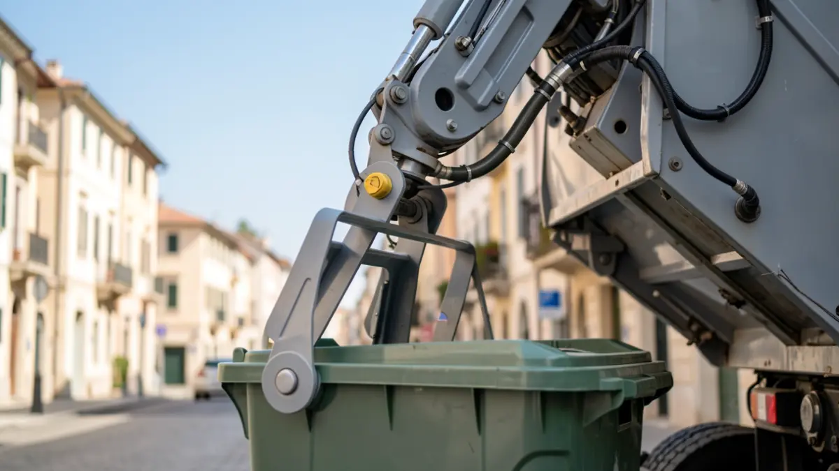 Generic image of a waste collection truck operating in an urban environment.