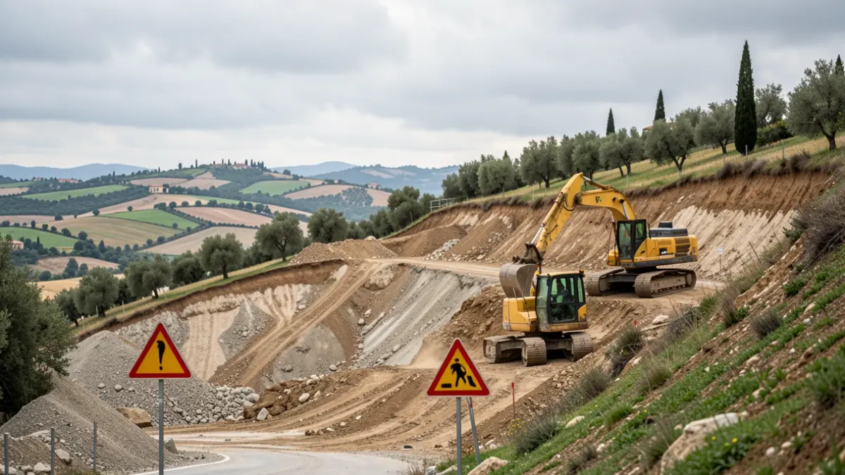 Imatge genèrica d'obres en una zona industrial afectada per un despreniment de terres.