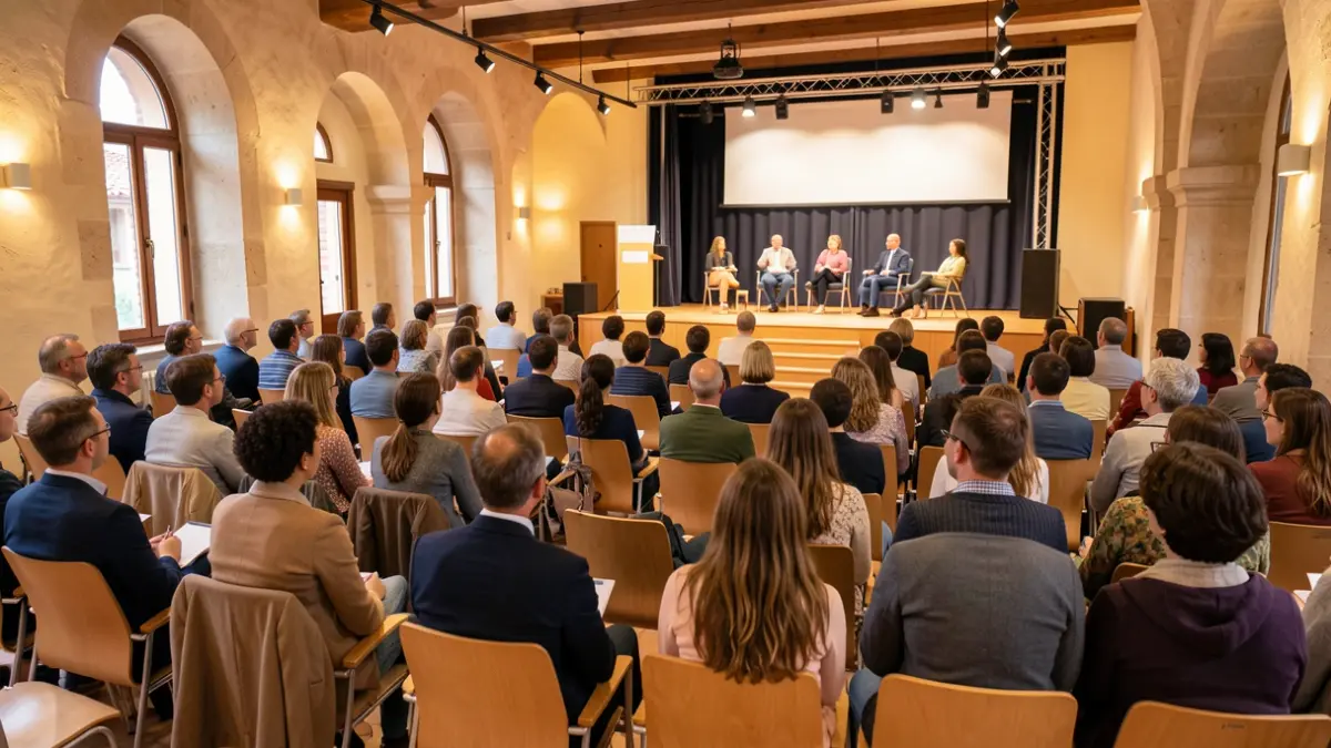 Generic image of an education conference with attentive attendees.