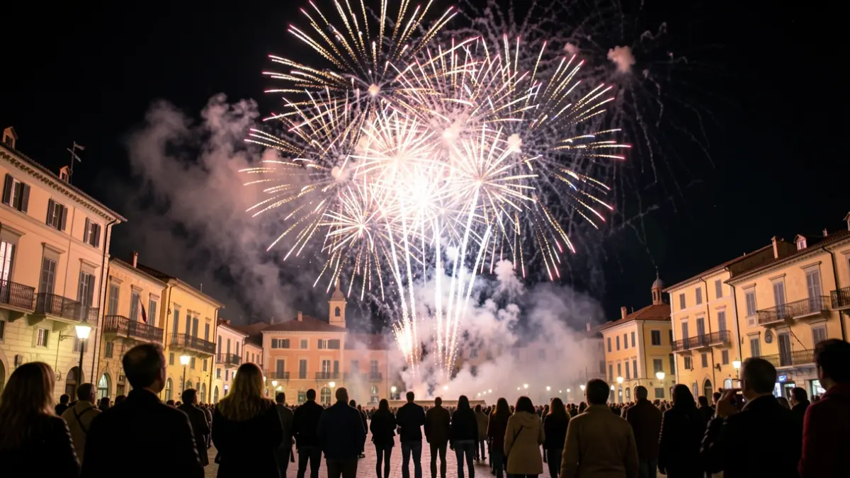 Imatge genèrica d'un espectacle pirotècnic nocturn amb focs artificials i públic al fons.