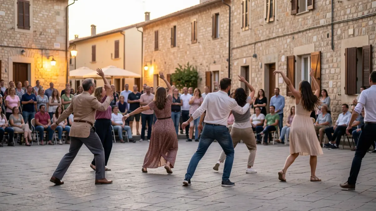 Imatge genèrica d'una actuació de dansa contemporània en un espai públic mediterrani.