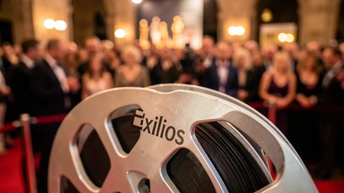 Imatge genèrica d'un rodet de pel·lícula amb el títol 'Exilios'.