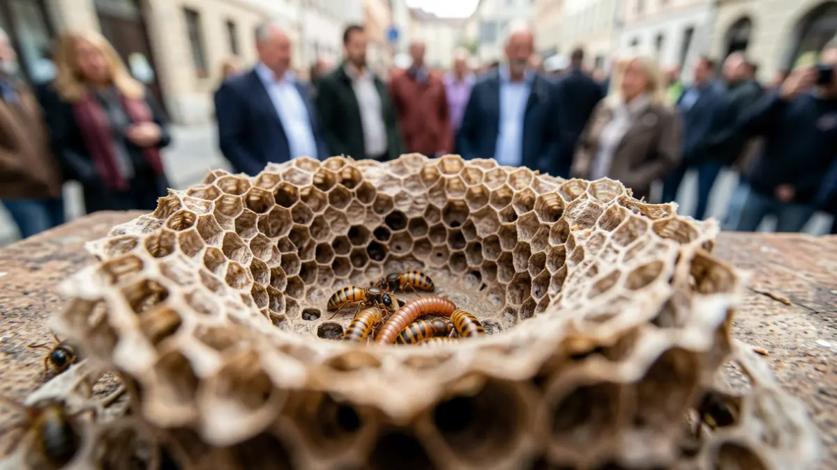Image of an Asian hornet nest with larvae.