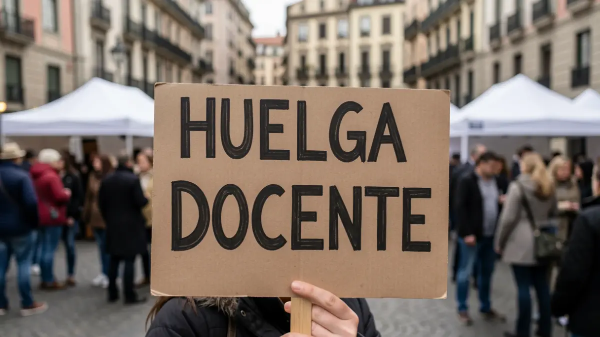 Imatge genèrica de pancarta de protesta per la vaga docent.