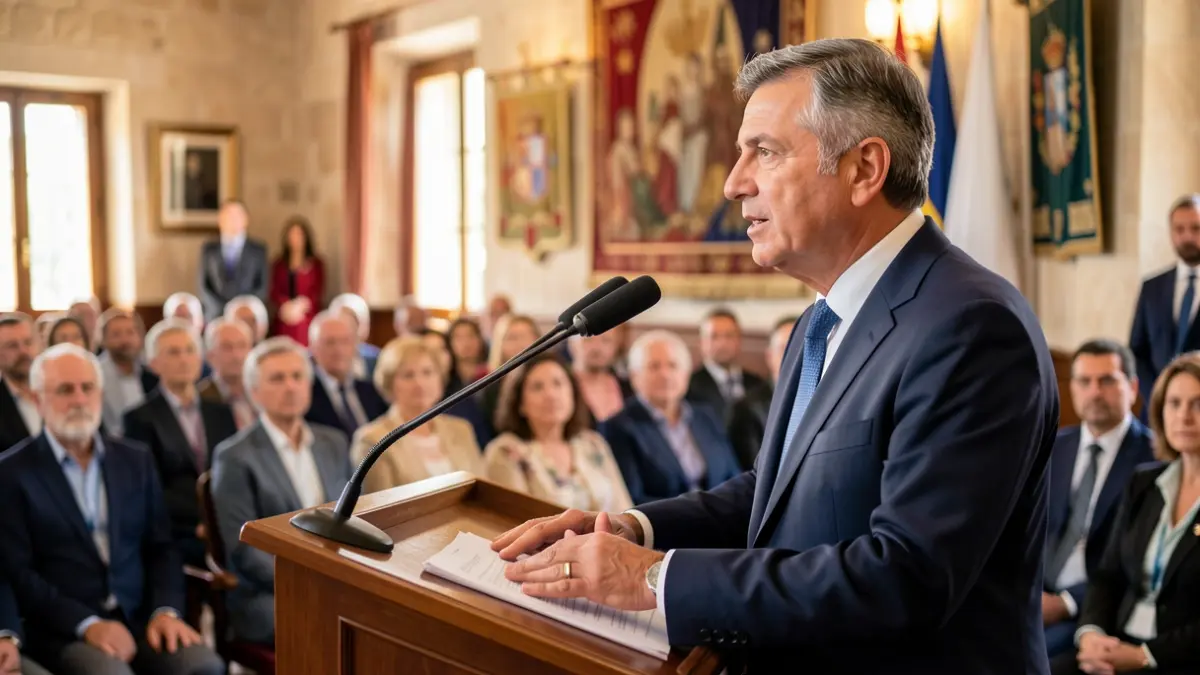 Generic image of a new mayor's investiture ceremony in a council chamber.