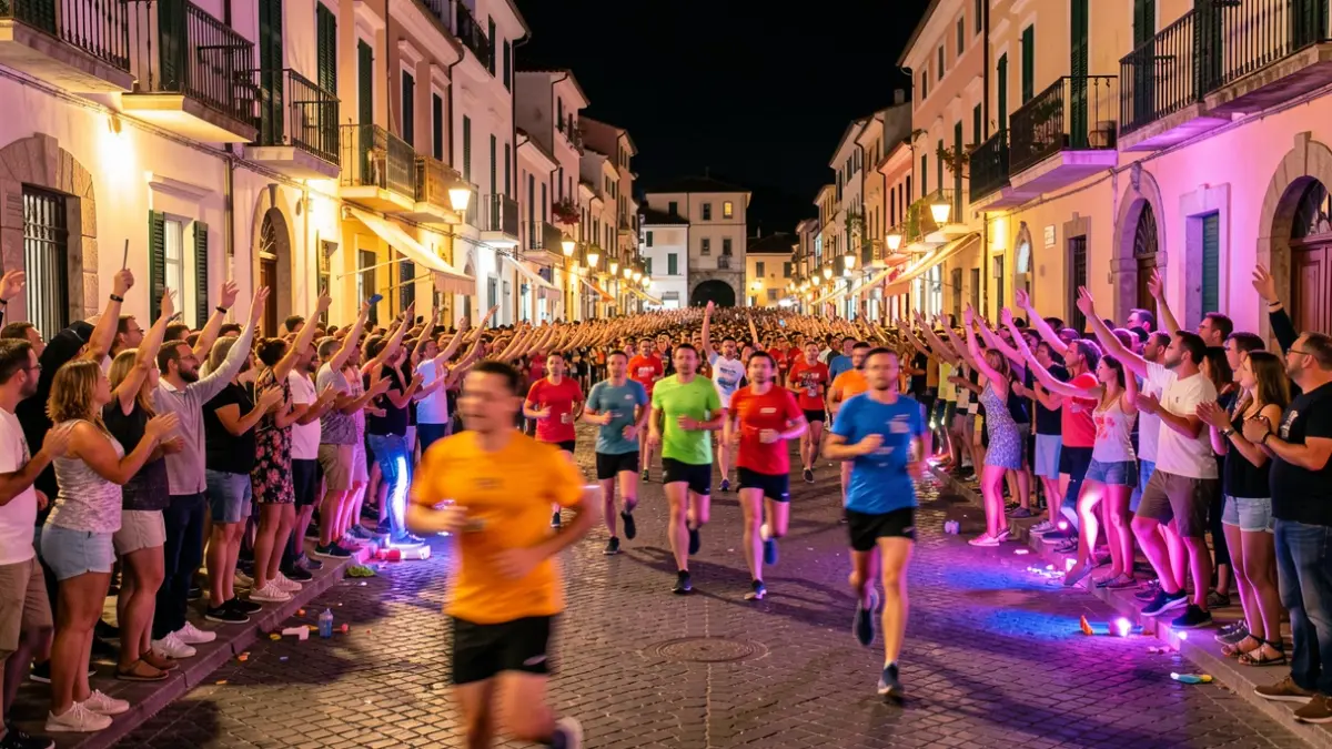 Imatge genèrica d'una cursa nocturna amb públic animant.