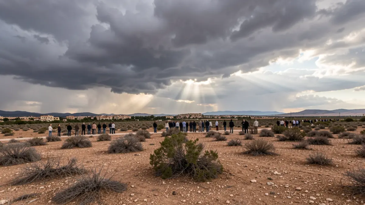 Generic image of storm clouds over a dry landscape.
