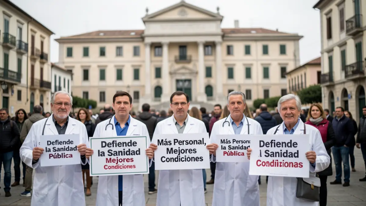 Generic image of healthcare professionals protesting in front of a government building.
