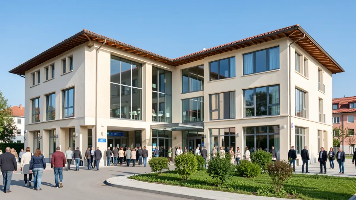Generic image of a modern healthcare center with Mediterranean architectural style.