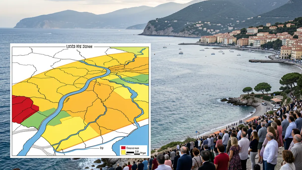 Mapa genèric de riscos d'inundació en una zona costanera.
