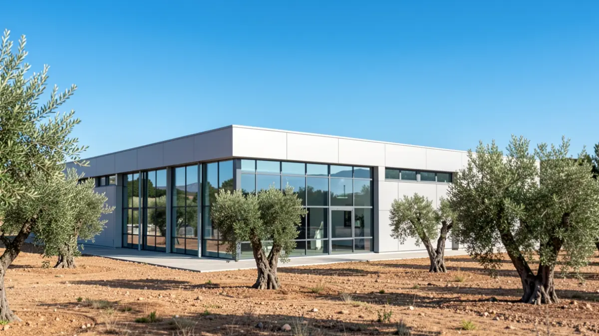 Generic image of a modern industrial facility expansion in a Mediterranean setting.