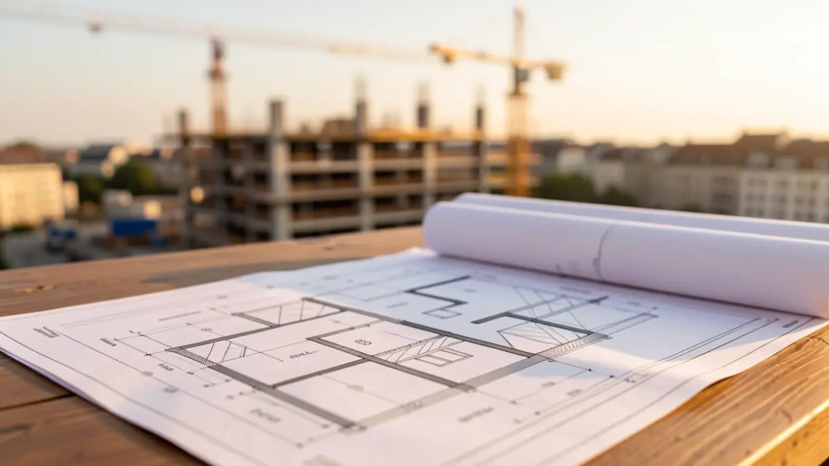 Generic image of architectural blueprints and urban planning projects in an office.